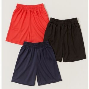 Set of 3 Boys Athletic Shorts – Red, Black & Navy Blue